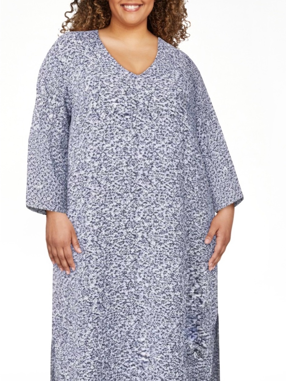 Aria Women’s Sweater Knit 3/4 Sleeve V-neck Lounger Nightgown with pockets